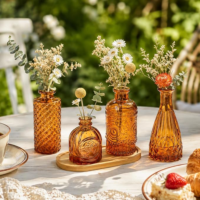 UPBUD Amber Glass Bud Vases Set of 5, Vintage Vase - Image 5