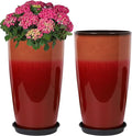 Neoaider Set of 2 Tall Planter, 21 inch Large Plastic Planter, Firey Red | by Neoaider
