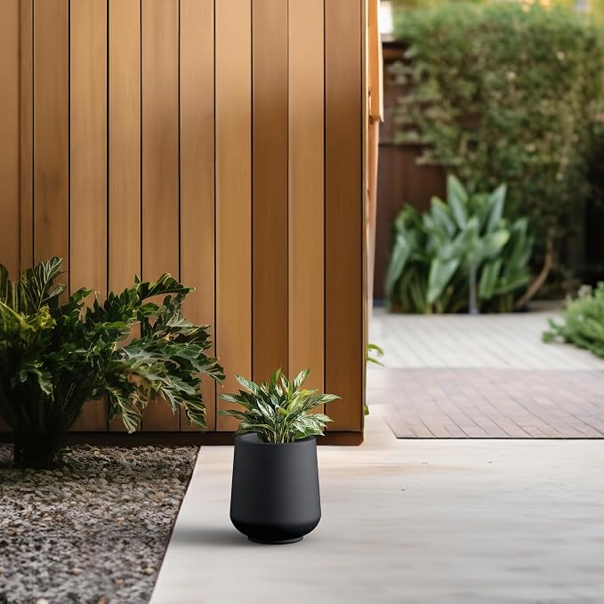 Kante Small Round Curved Black Concrete Planter 9.4" Dia, Outdoor | Rubber Plug - Image 5