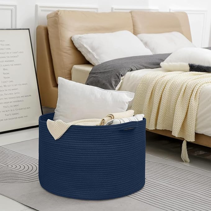 Dark Blue Basket for Organizing, Blanket Storage for Living Room Bedroom - Image 6