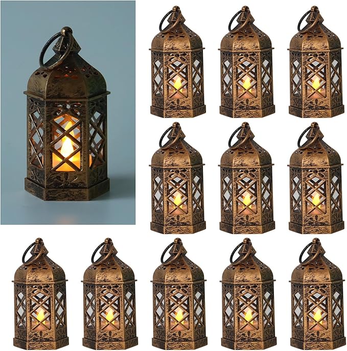 LLQ 12Pcs Mini Lantern for Centerpieces, Small Candle Lanterns Decorative Indoor by LLQ-LuckLifeQuality