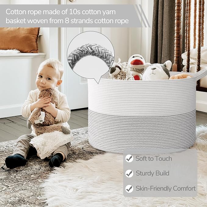 INDRESSME 115L Extra Large Woven Rope Blanket Basket Living Room, laundry & - Image 3
