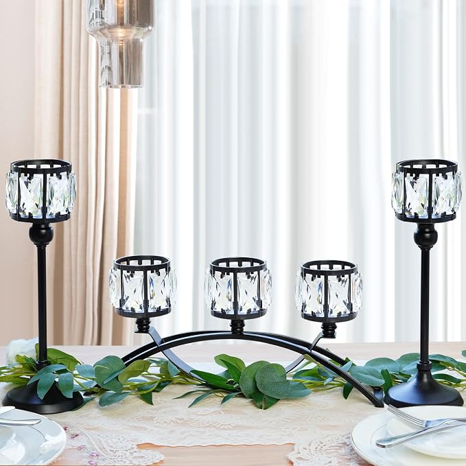 3 Arms Crystal Bowl Tealight Candelabra Votive Candle Stand, Wedding - Image 6