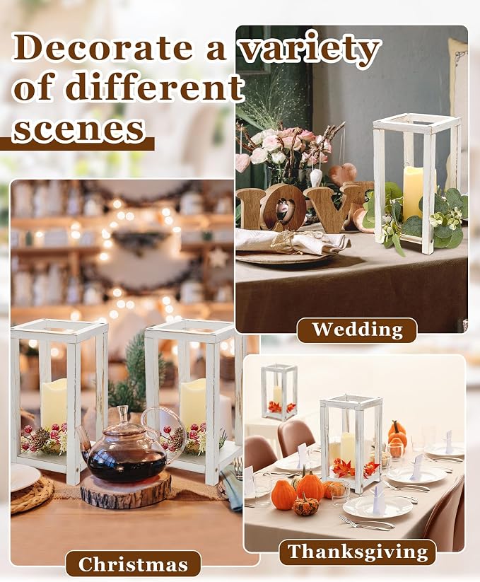 Huquary 16 Pcs Wooden Wedding Lantern Centerpiece Includes 8 Rustic Wooden - Image 5