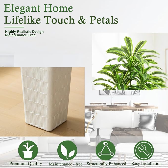 Artificial Dracaena Tree: 7FT Fake Plants Silk Faux Trees（White Pot） | - Image 6