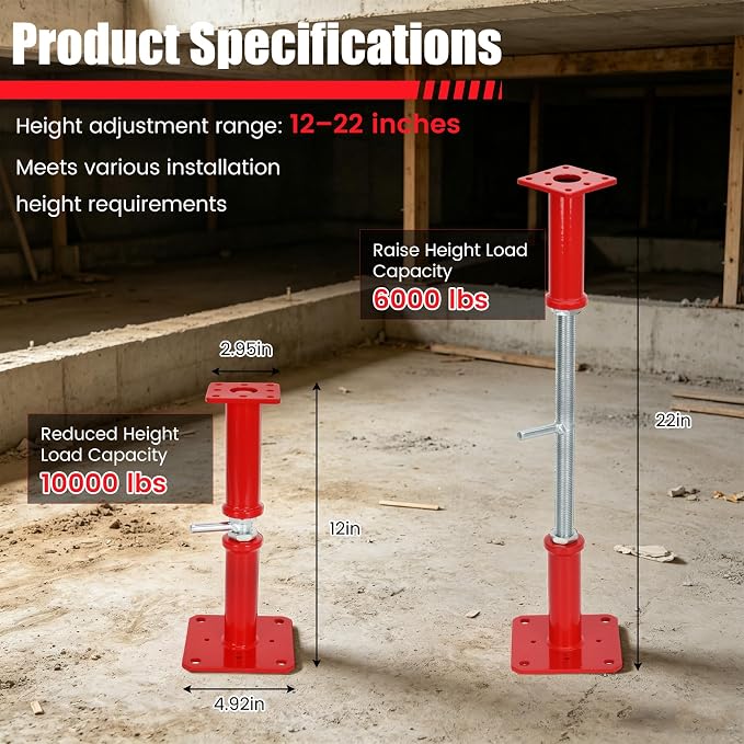 Adjustable House Floor Jacks 12-22 Inch, 10000 LBS Screw Jack Post, - Image 2
