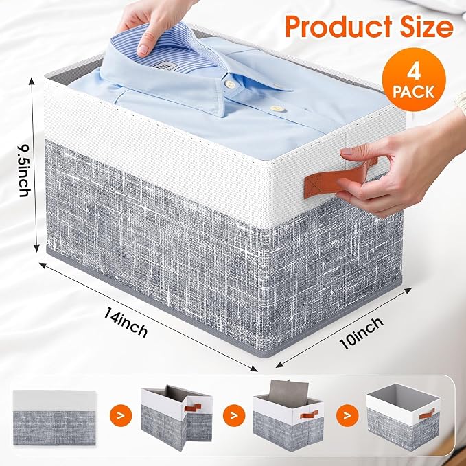 Collapsible Storage Baskets for Shelves, 4 Pack Foldable Fabric Storage Bins - Image 2