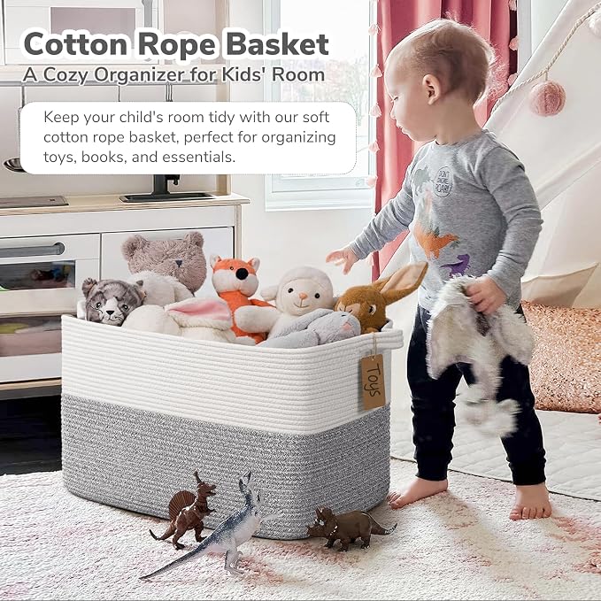 Goodpick 75L Extra Large Woven Rope Blanket Basket, Light Gray | 22" × 17" × - Image 2