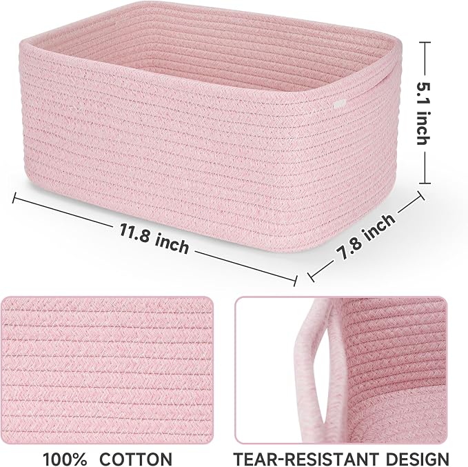 3 Pack Small Storage Baskets for Organizing, 11.8×7.8×5.1", Mixed Pink | Woven - Image 3