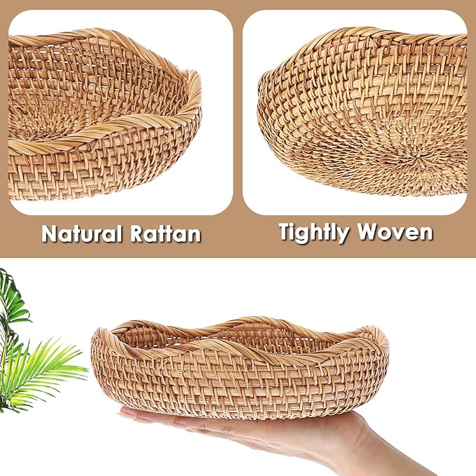 Hipiwe Natural Rattan Tray 8.5" Wicker Key Basket Bowl - Image 4