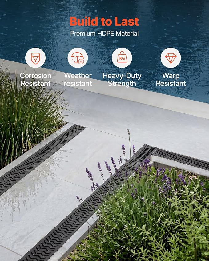 VEVOR Trench Drain, 39.6 x 4.1 x 2.4 in, 5 Pack Linear Drainage Channel - Image 4