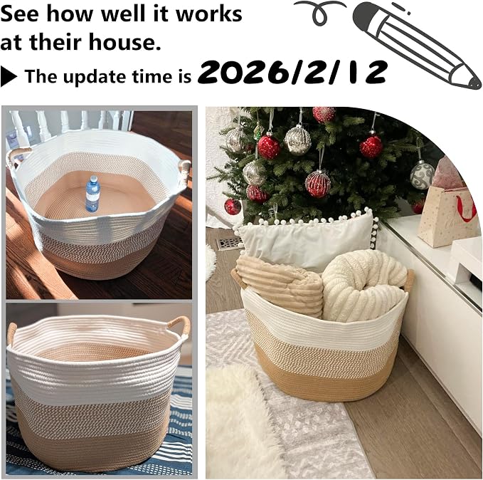Artfeel 70L Large Cotton Rope Basket, Decorative Woven Blanket Storage - Image 7