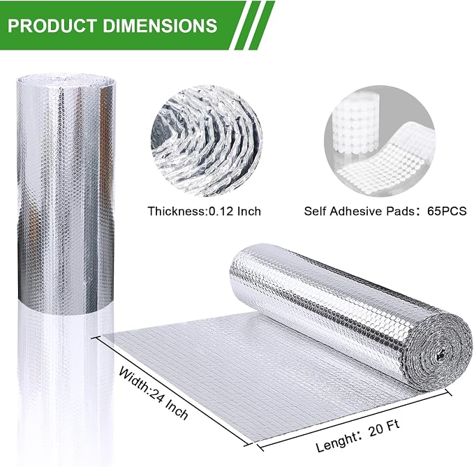Reflective Foil Insulation, 24In x 20Ft Aluminum Foil Bubble Shield Double - Image 7