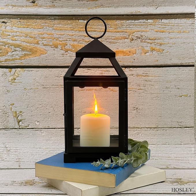 Hosley 12 Inch High Clear Glass and Iron Classic Style Lantern Ideal Gift - Image 6