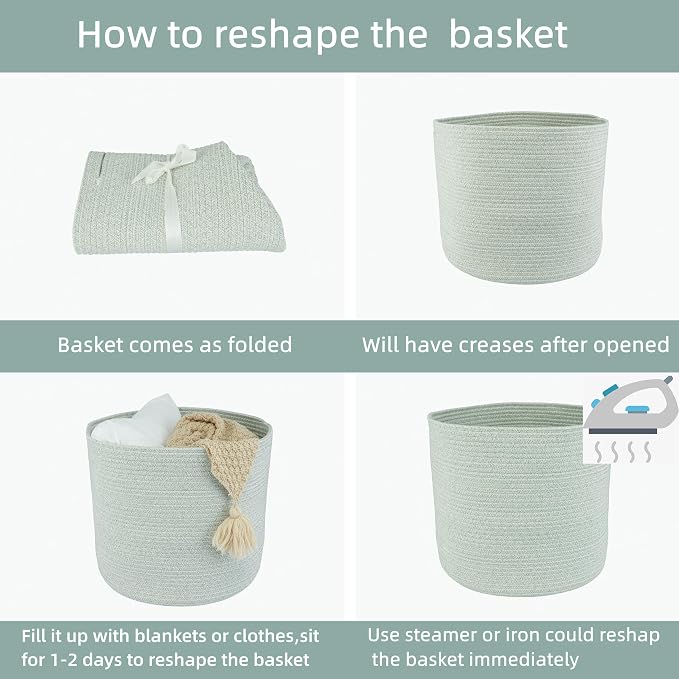 XUANGUO Cotton Rope Baskets For Girls Boys Kids 16”X14” Light Green | Baby - Image 7