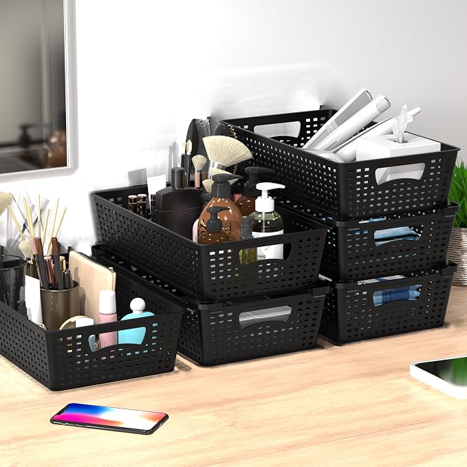 Simple Houseware Stackable Plastic Woven Basket Organizer, 6 Pack - Image 5