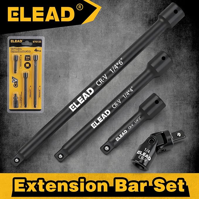 4-Piece 1/4" Drive Socket Extension Bar Set, 6 inch Professional Extension Set - Image 8