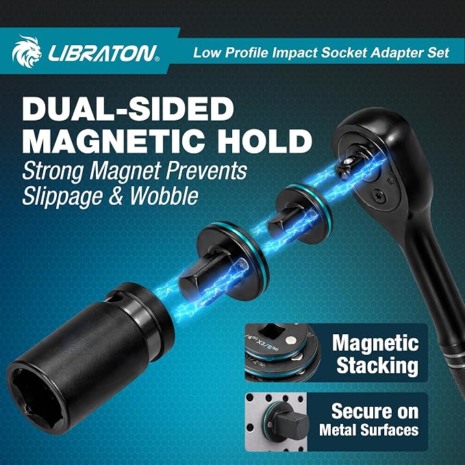 LIBRATON Low Profile Impact Socket Adapter Set, Ratchet and Drill - Image 5