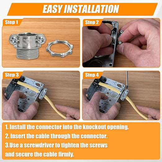 36 PCS 3/8" Cable Connectors for Romex/AC/MC/Flex, Zinc Alloy Wire Clamps | For - Image 4
