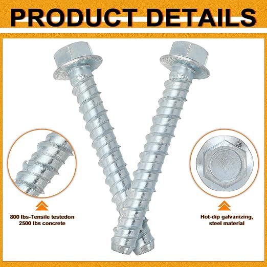 Hicarer 80 Pack 1/2 x 4 Inch Concrete Screws Galvanized - Image 3