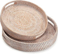 2 Pack Round Rattan Tray, Hand Woven Serving Tray by XIMISISE