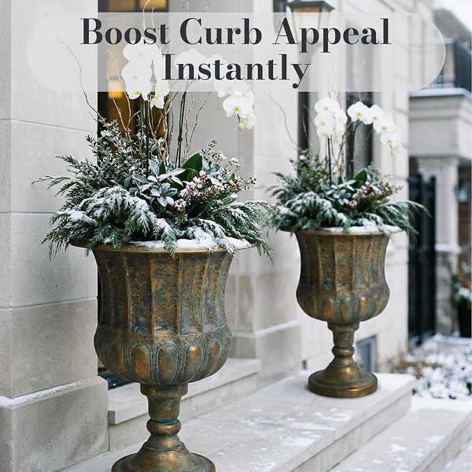 Worth Garden 24.5" H. Metal Urn Planters 2-Pack - Image 5