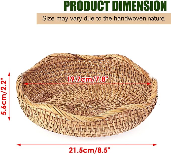 Hipiwe Natural Rattan Tray 8.5" Wicker Key Basket Bowl - Image 2