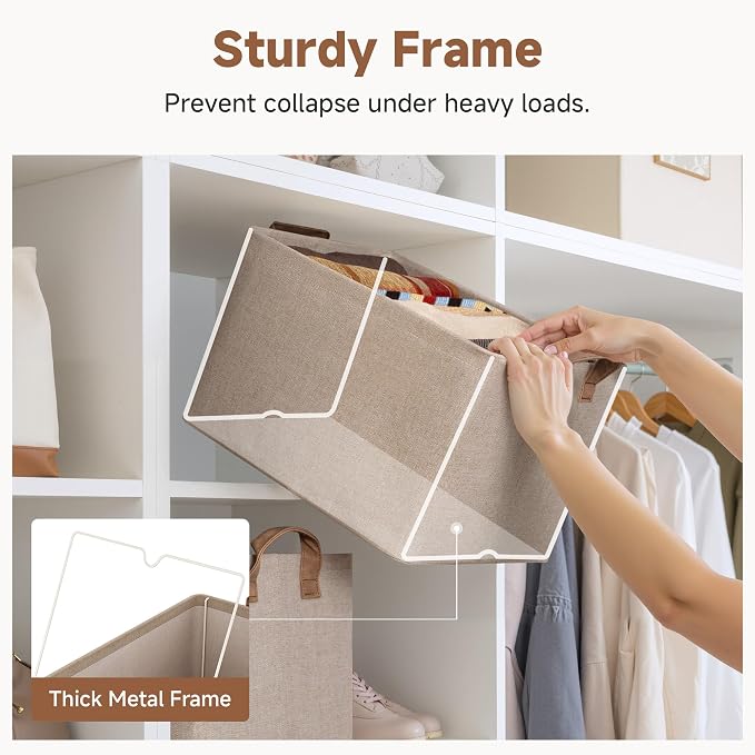 StorageWorks Large Fabric Storage Bins, Metal Frame, Collapsible, Storage Basket - Image 4