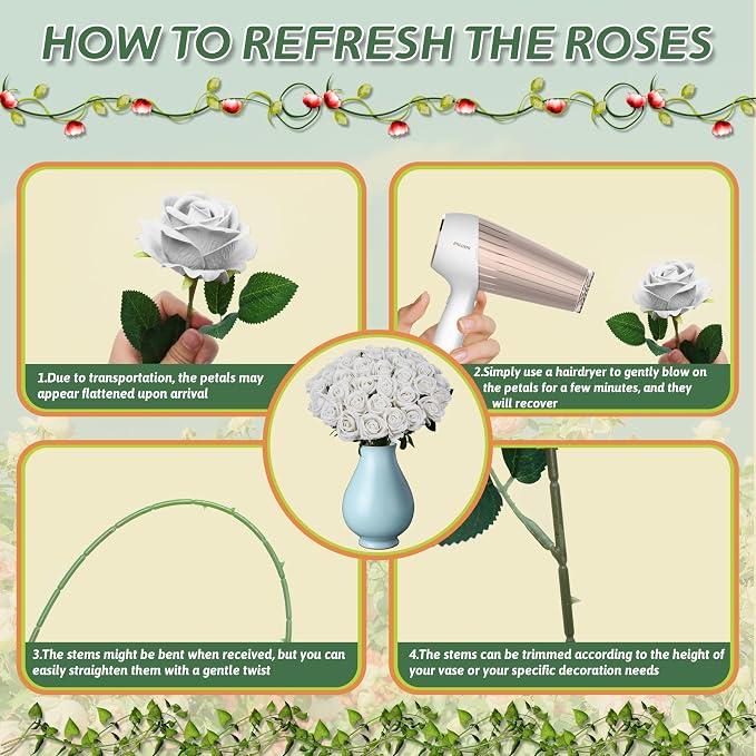 30 PCS Fake White Roses, Artificial White Flowers Bulk, Silk Faux Roses | - Image 5