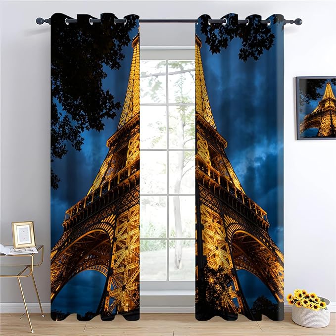 Eiffel Tower Curtain, Night View Curtains - Image 4