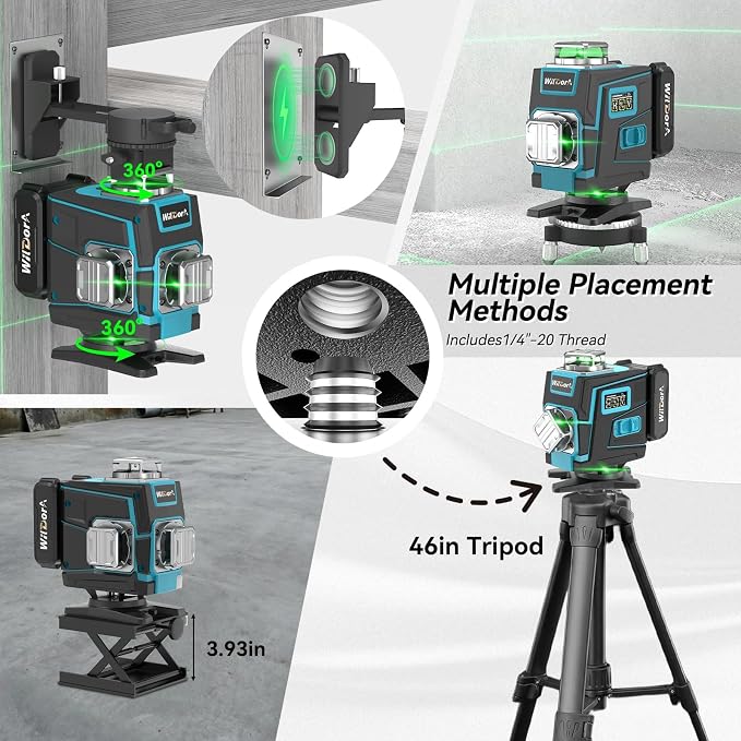 4x360°Green 16 Line Laser Level, ±4° Auto Self Leveling, 2x4800mAh 48H Runtime - Image 8