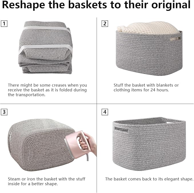 OIAHOMY 4 Pack Storage Baskets for Organizing 24L Cube Storage Bins Grey | - Image 7
