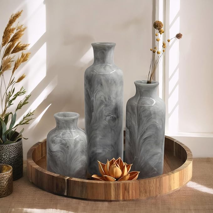 Resin 3 Piece Decorative Vase Set, Mantel and Shelf Decor. Boho Style Vases - Image 9