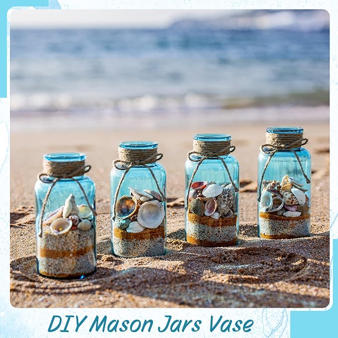 6 Pack Mason Jar Vases for Centerpieces, Aqua Blue Glass Flower Vase | Vintage - Image 4