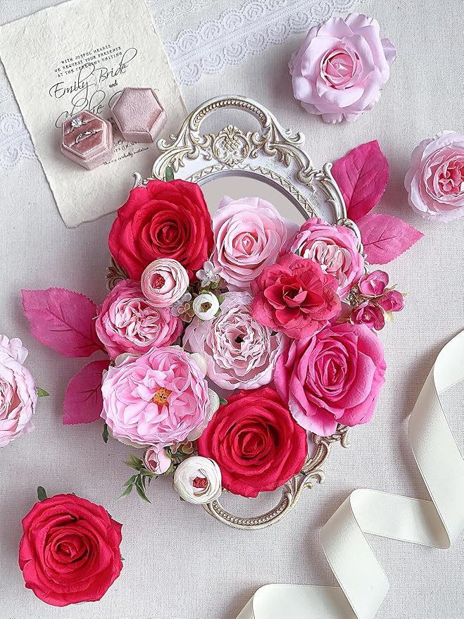 FACINOC Roses Artificial Flowers Pink Fake Flower Bulk - Image 4
