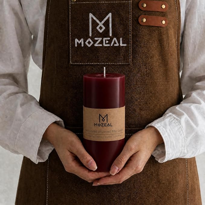 MOZEAL 3" x 8" Hand-Poured Unscented Large Candle, Smokeless Rustic Pillar - Image 2