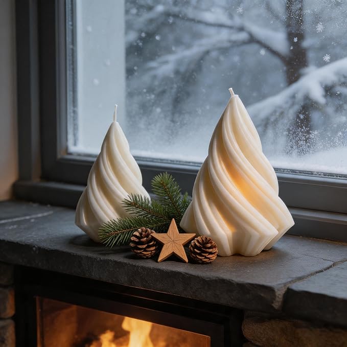 2PCS Spiral Scented Pillar Candles, Beautiful Handmade Christmas Tree Candle | - Image 5