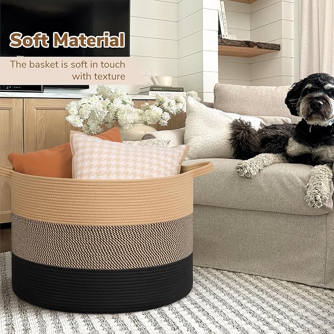 INDRESSME 115L Extra Large Woven Rope Blanket Basket Living Room | 23.6" x - Image 6