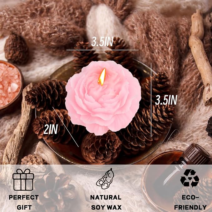 Peony Flower Shape Candle, Soy Wax Scented Decor - Image 3