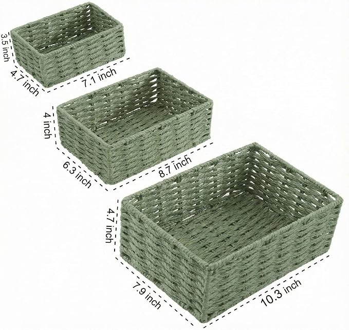 Small Wicker Basket for Organizing, Woven Storage Basket Set of 3 - Image 6