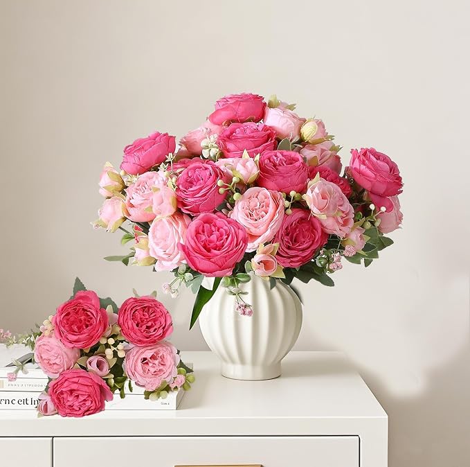 peonies artificial flowers 12 Bundles pink flowers bouquet, Lifelike Silk Fake - Image 9