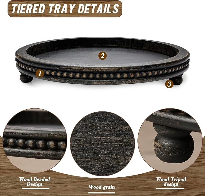KULEDM Wooden Tray Decor, Small Beaded Coffee Table Tray Decor, Dining Room - Image 6