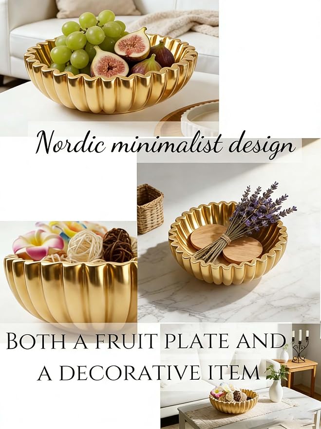 Ruffle Decor Large Decorative Bowl, fruit bowl kitchen stone bowl, bowl decor - Image 4