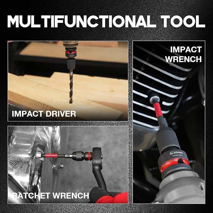 EZARC 4PCS Impact Socket Adapter Set, 1/2" Square Drive to Hex | Square-to-Hex - Image 7