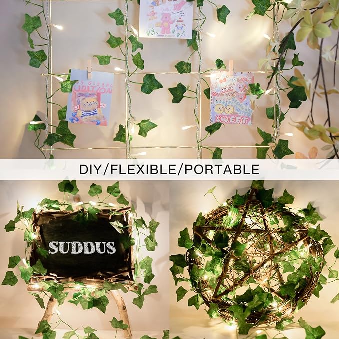 33FT 100 LED Ivy Vine with Fairy Lights Plug in Clear Wire | Connectable String - Image 3