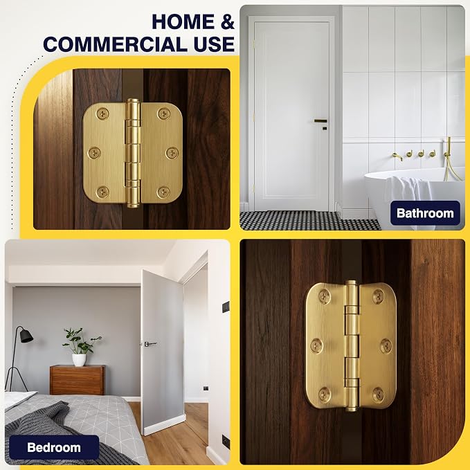 KOLET Ball Bearing Door Hinges, 3.5 Inches, 5/8" Radius Brushed Gold, 3 Pack | - Image 7