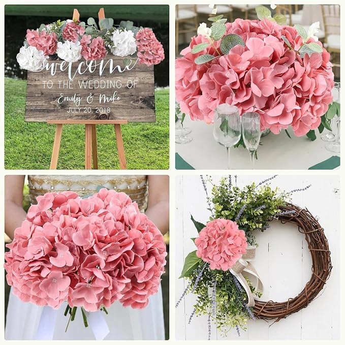 AVIVIHO 105PCS Dusty Rose Fake Flowers Hydrangea Artificial Flowers Bulk Silk - Image 4