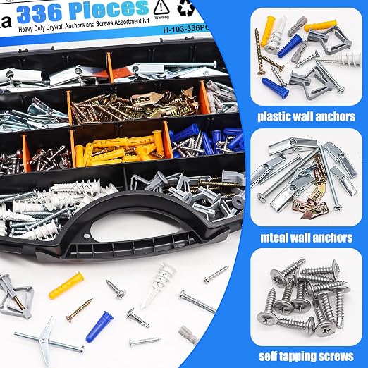 336Pcs Toggle Bolts Heavy Duty Drywall Anchors and Screws Assortment Kit - Image 4
