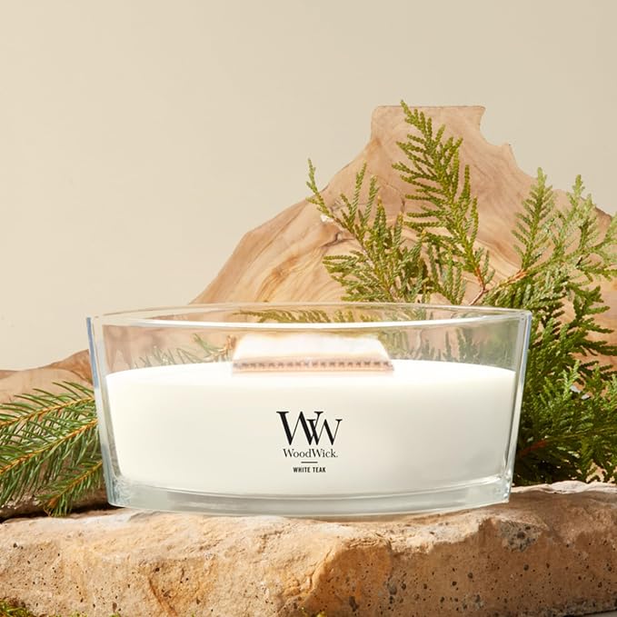 WoodWick White Teak Gifts for Women and Men, 16 oz Ellipse Candle - Image 2
