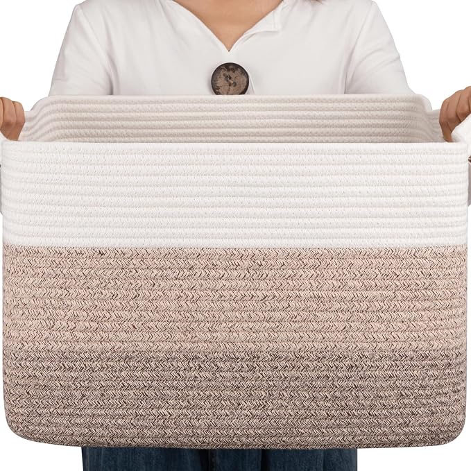 OIAHOMY Woven Blanket Basket Laundry Basket Dog Toy Basket Gradient Brown | by MasterofSpaceOptimization